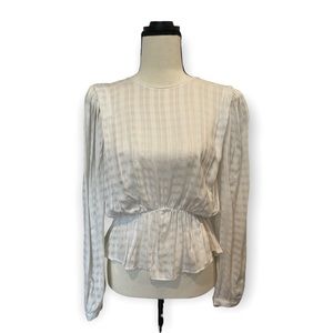 Zara Women’s White Smocked Elastic Waist Peplum Babydoll Blouse Size Medium
